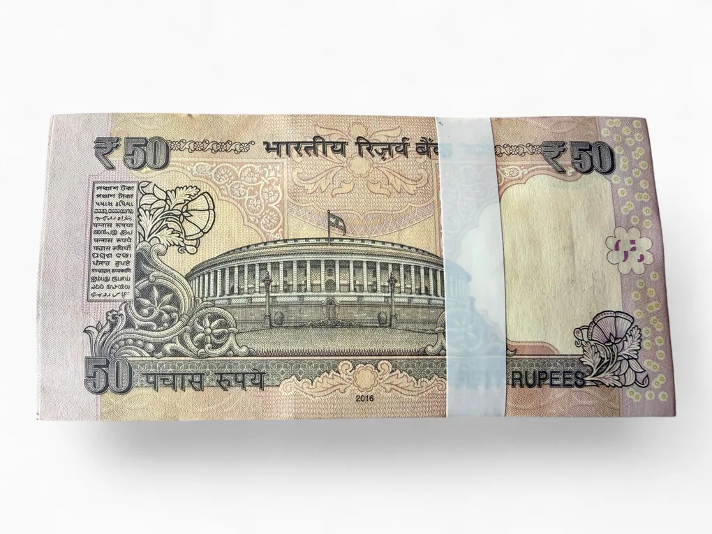 Rs 50 India Banknote Serial Bundle Inset Plain 2016 Issue Rupee Symbol Signed By Urjit Patel Telescope Unique and Rare