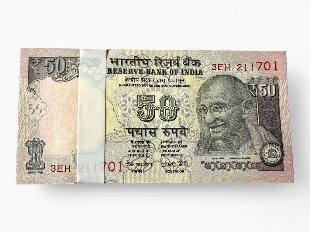 Rs 50 India Banknote Serial Bundle Inset L 2017 Issue Rupee Symbol Signed By Urjit Patel Telescope Unique and Rare