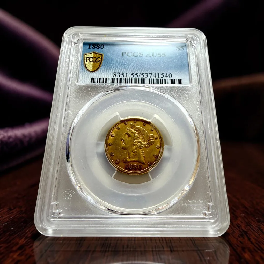 United States Liberty Half Eagle Year 1880 Gold Coin 5 Dollar 8.359 Grams Troy Oz Gold Unique and Rare PCGS Graded