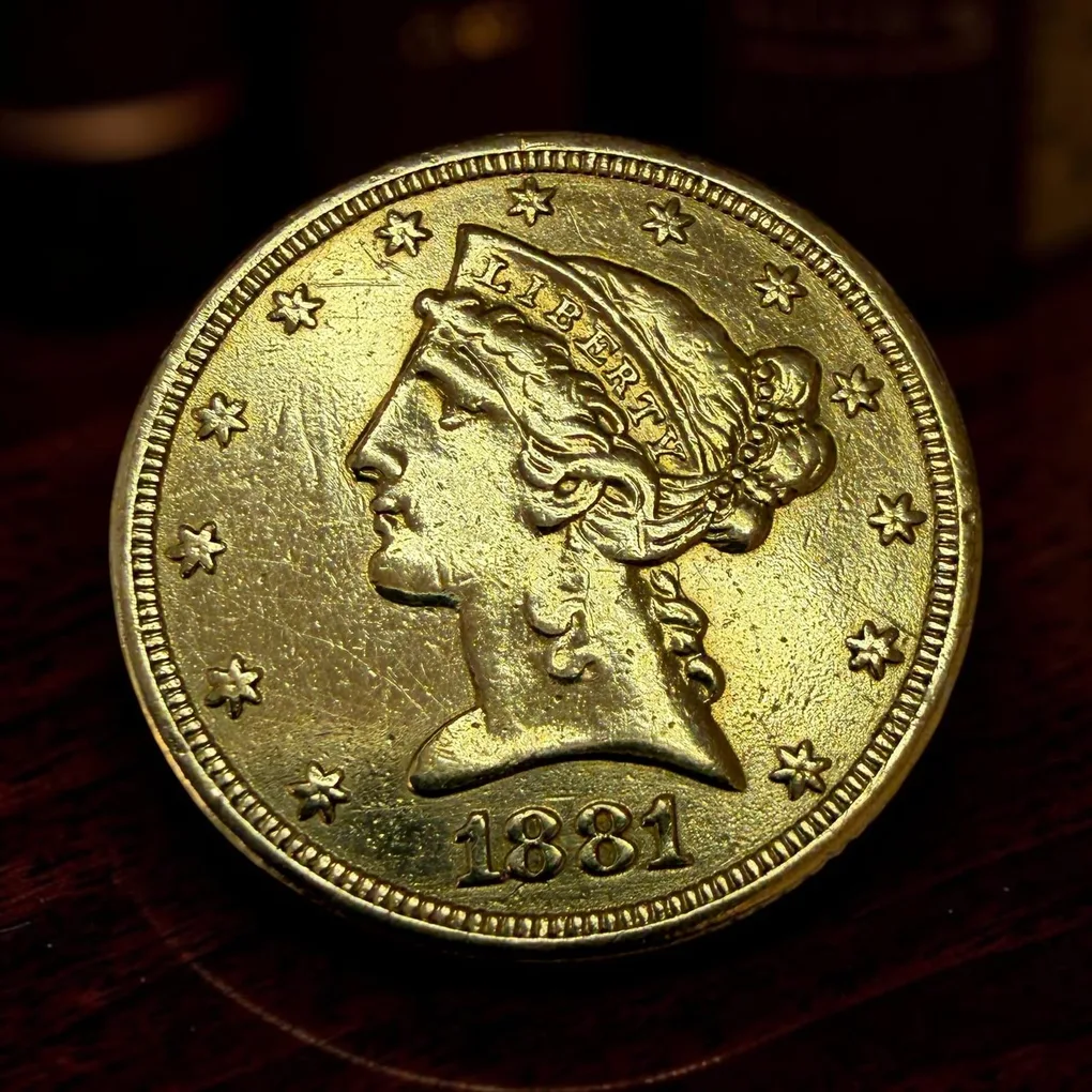 United States Liberty Half Eagle Year 1881 Gold Coin 5 Dollar 8.359 Grams Troy Oz Gold Unique and Rare