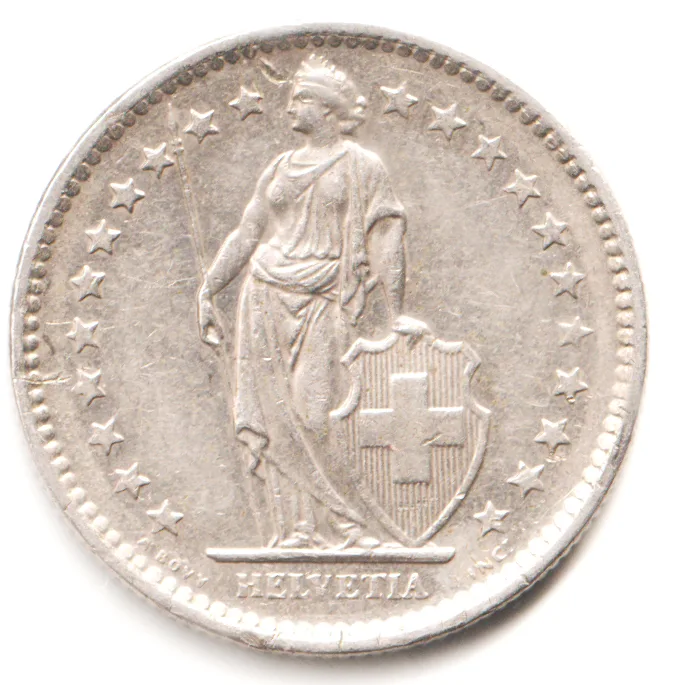 2 France 1980 Republique Silver 8.75 gm 1980 HALVETIA Commemorative in Circulation Issue A Bovy Mint Coin