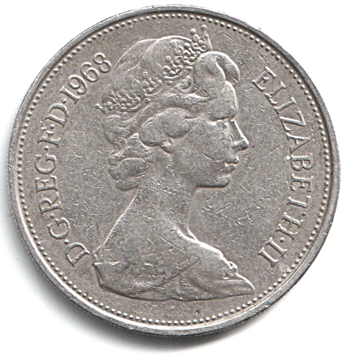 Extremely Rare Coins of 10 New Pence Coins of Queen Elizabeth II D.G. REG. F.D.1968 United Kingdom, British Overseas Territories and Crown Dependencies