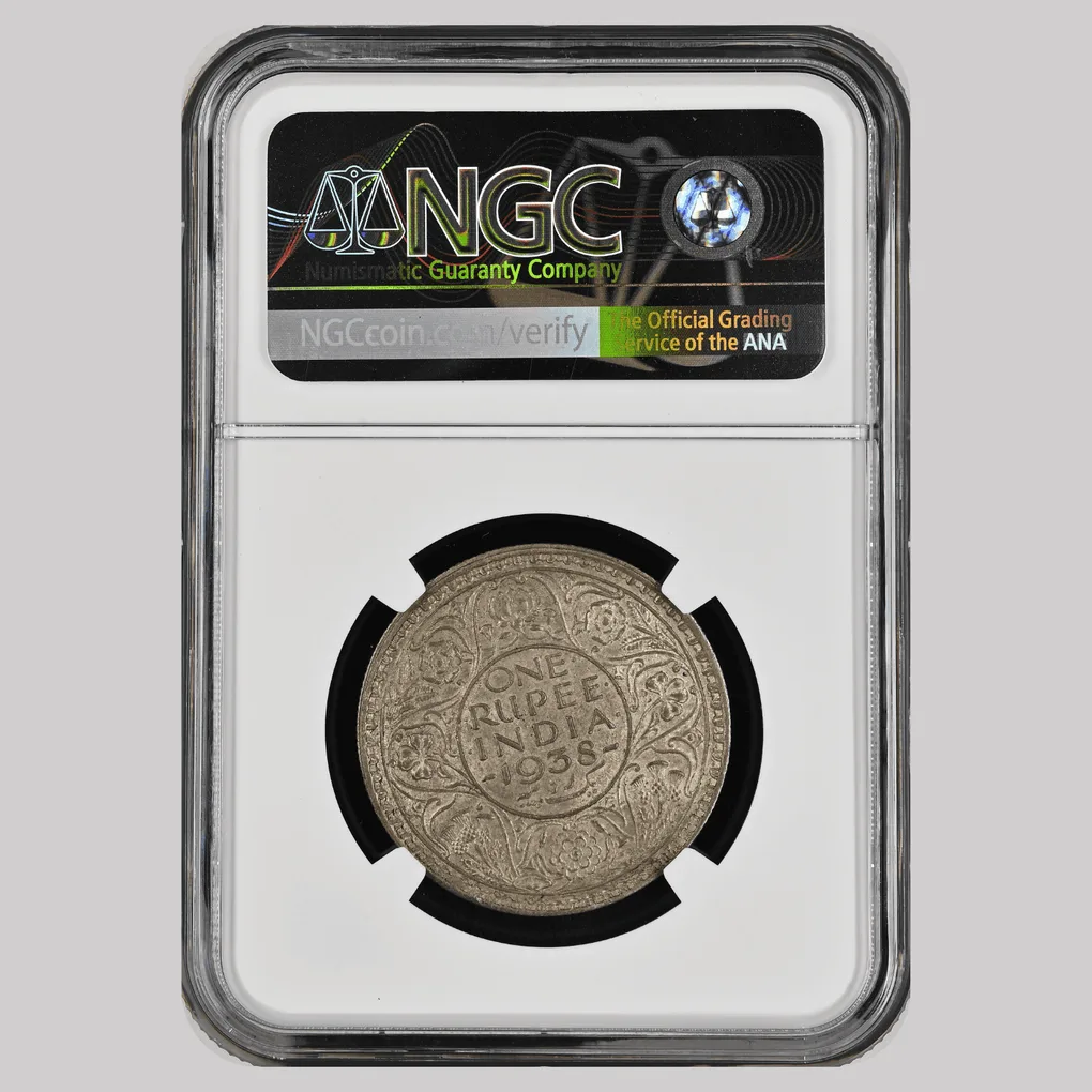 RARE 1938(B) INDIA RUPEE UNC CONDITION NGC GRADED HIGH GRADE MS 62