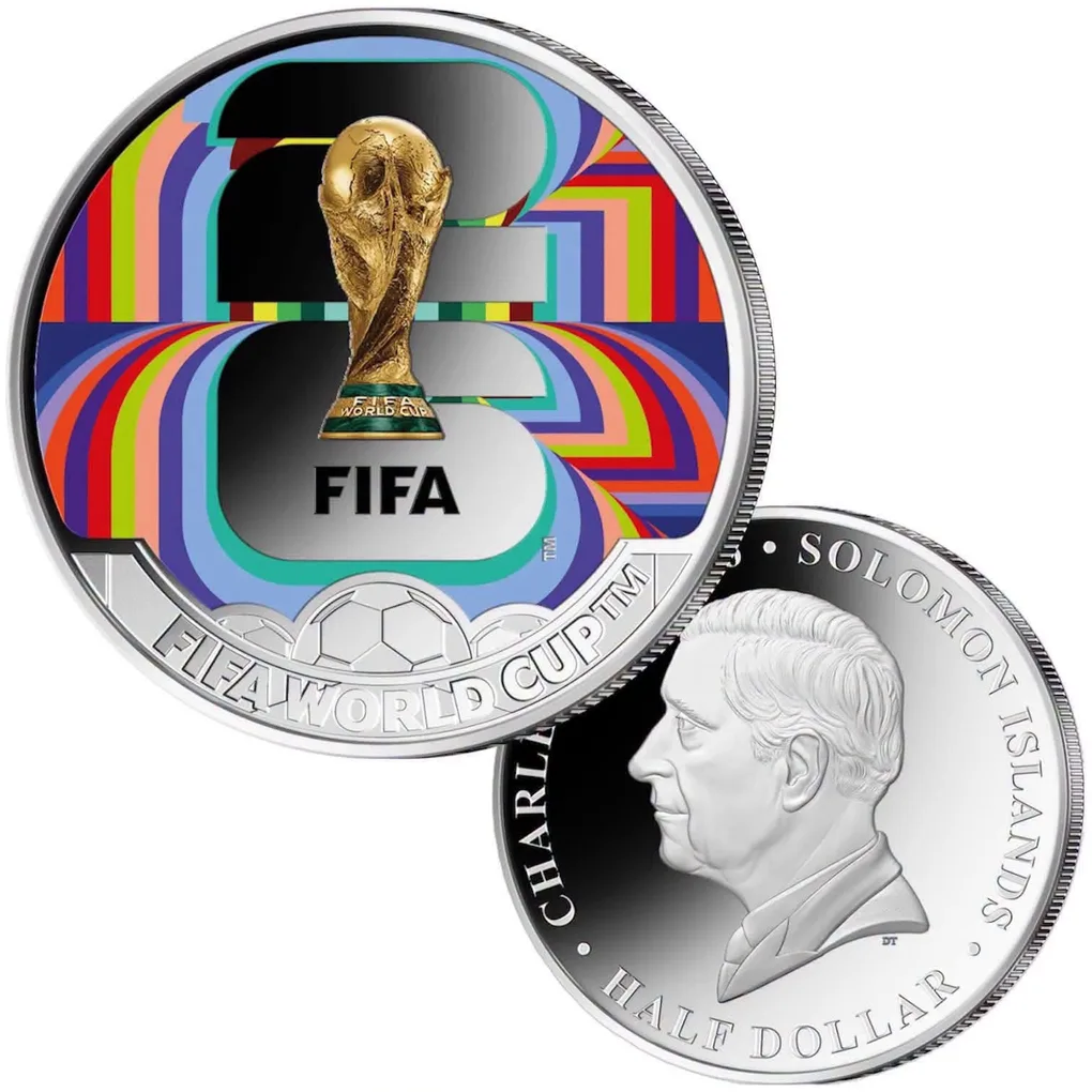 2026 Solomon Islands Half Dollar Emblem FIFA World Cup 2026 Ultra Unique and Rare Coloured Unc Crown Size Coin with Capsool