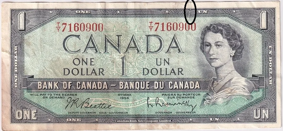 Queen Elizabeth II1 Dollar 1967 Canada Very Fine Condition Note Small Torn #5