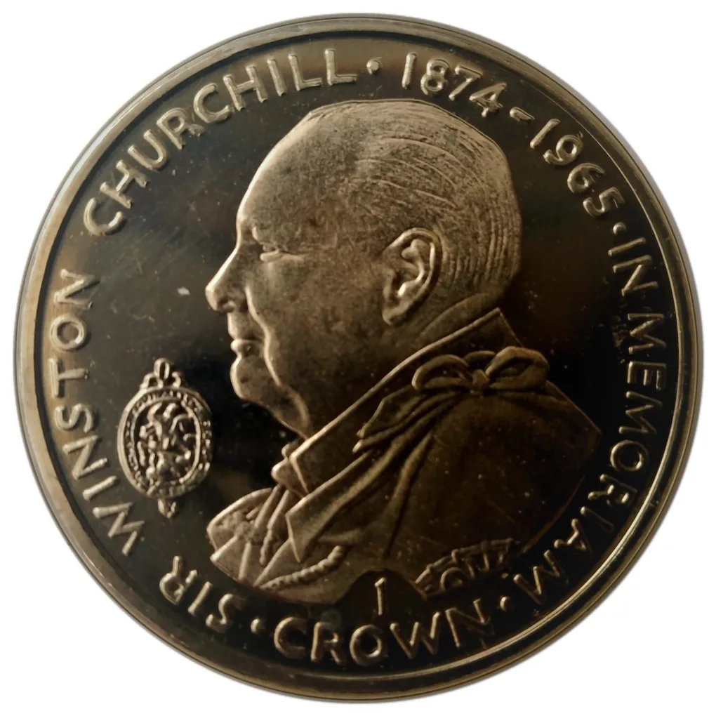 Isle of Man 1 Crown 1990 - Elizabeth II Winston Churchill Rare Coin ( First Day Cover with Stamp )