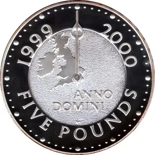 United Kingdom 5 Pounds 2000 - Elizabeth II 4th portrait; Millennium Rare Coin (First Day Cover with Stamp )