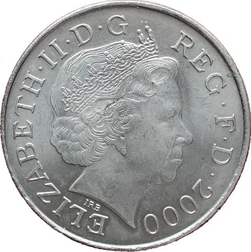 United Kingdom 5 Pounds 2000 - Elizabeth II 4th portrait; Millennium Rare Coin (First Day Cover with Stamp )