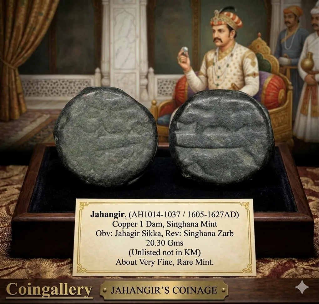 Copper Dam of Jahangir(AD1605-1627) of Singhana Mint Unlisted not in KM Rare