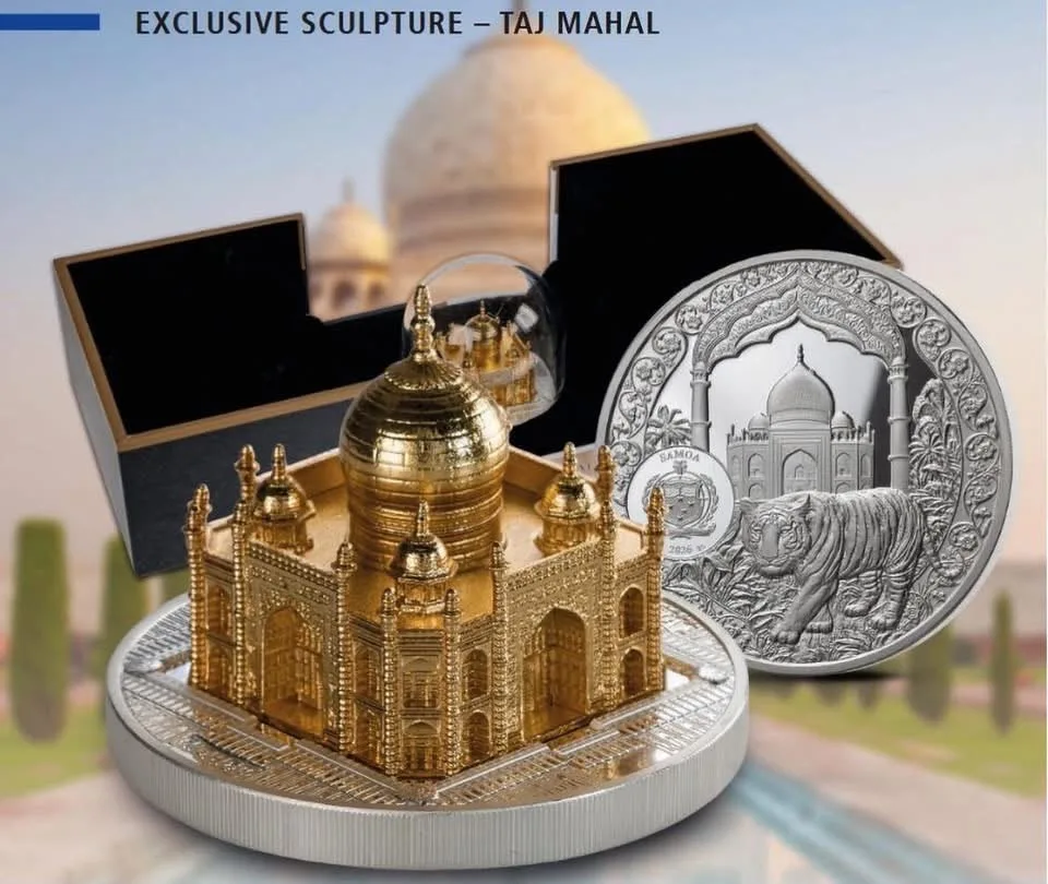 2026 Samoa – 5 Dollars | 93.3 g (3 Oz) | 50 mm | .999 Fine Silver | Proof High Relief | Gold-Plated 3D Sculpture | Box & COA | Limited Mintage: 999