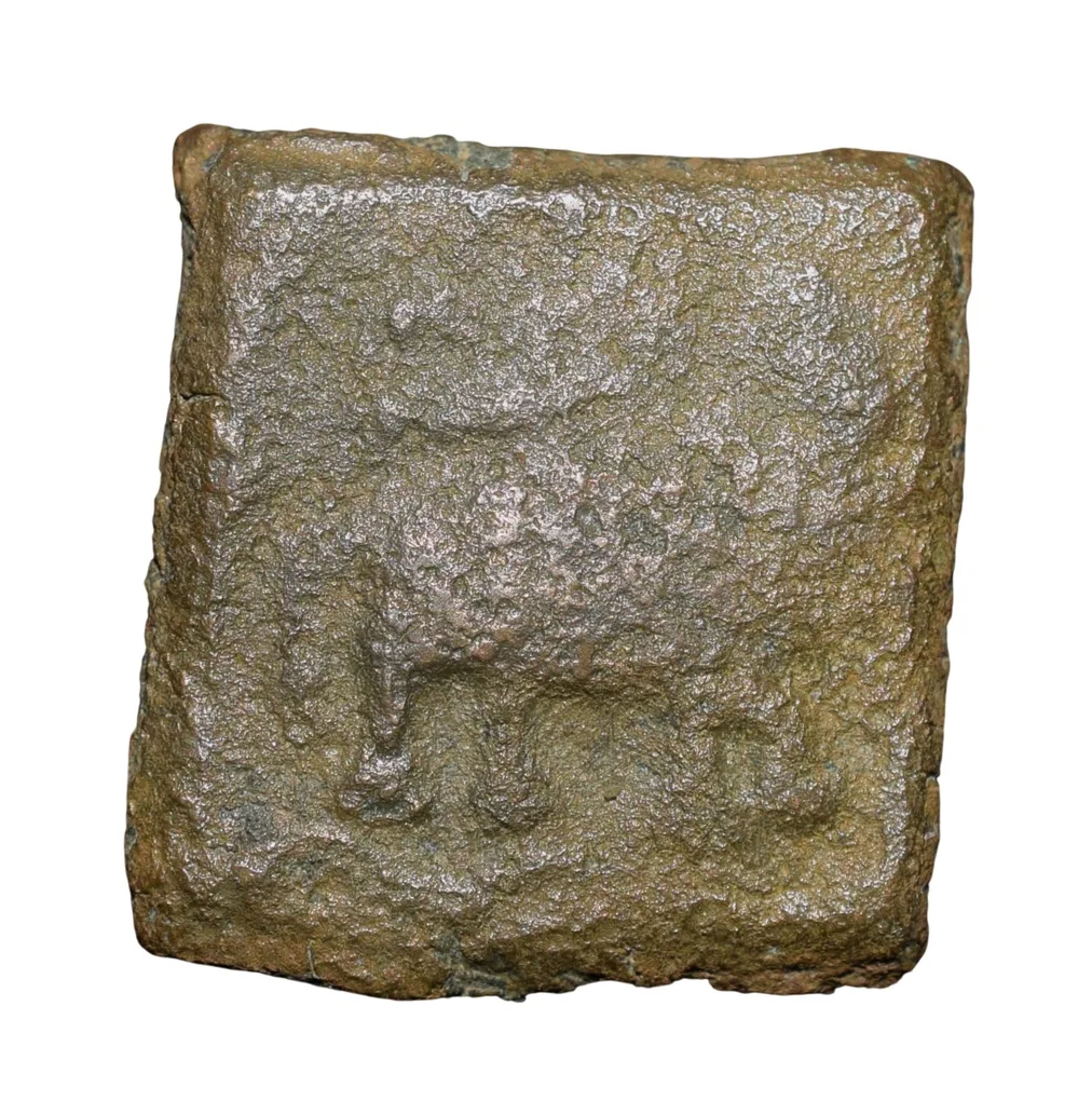 Copper Coin of Satavahan Dynasty - Satakarni (1st Cen. BC) from Vidarbha(Pusad) with Elephant walking right/Ujjaini Symbol & Brahmi legends
