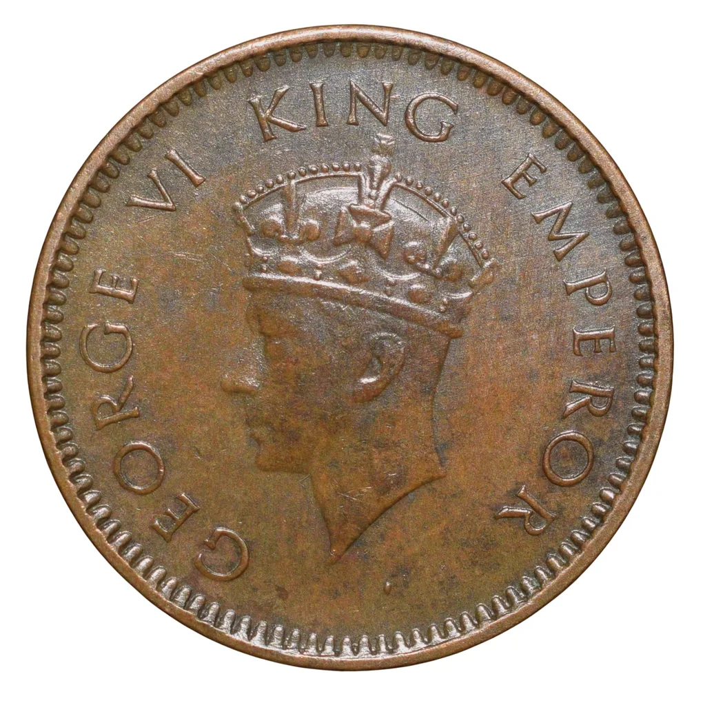 Bronze 1/2 Pice of George VI (AD 1939) of Calcutta Mint Head Type I