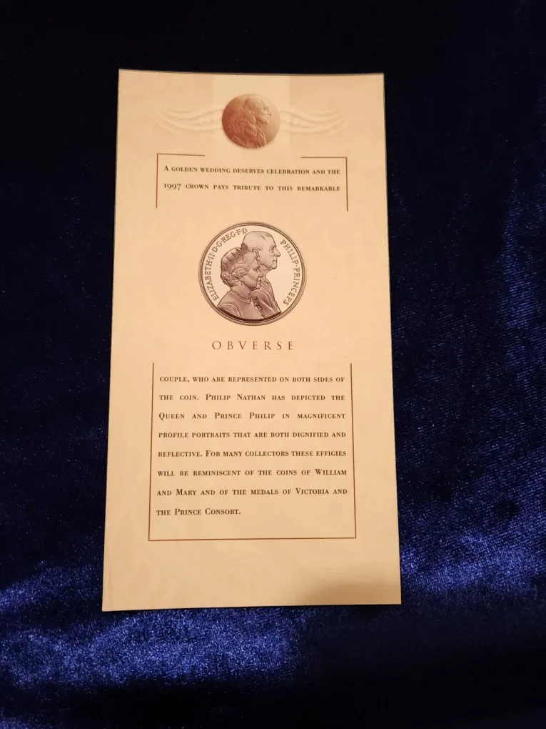 United Kingdom 5 Pounds 1997 - Elizabeth II Golden Wedding Rare Coin ( First Day Cover with Stamp )
