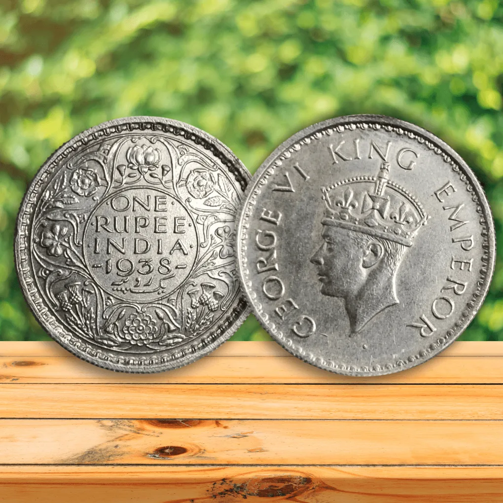 Extremely Rare One Rupee Silver Coin Year 1938 AUNC Grade George Vi Calcutta Mint British of India