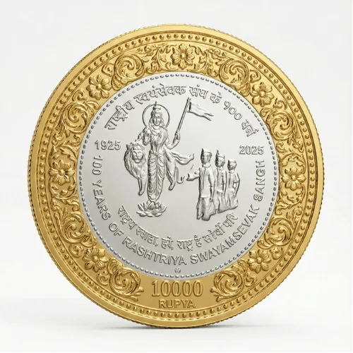 10000 Rupees 2025 (100 Years Of Rashtriya Swayamsevak Sangh) Bimetallic Beautiful Medieval Token Coin