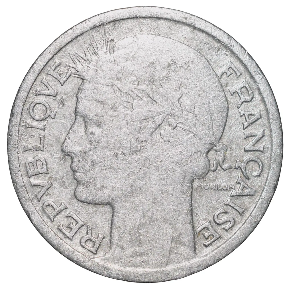 Old Aluminium 1 Franc of France (AD 1941) with Wreathed female head facing left