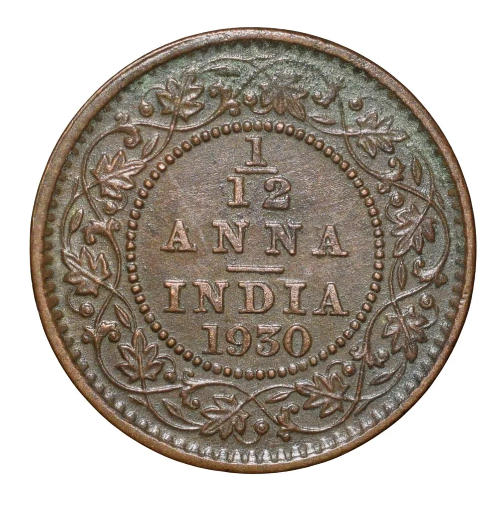 Bronze 1/12 Anna of George V (AD 1930) of Calcutta Mint Scarce