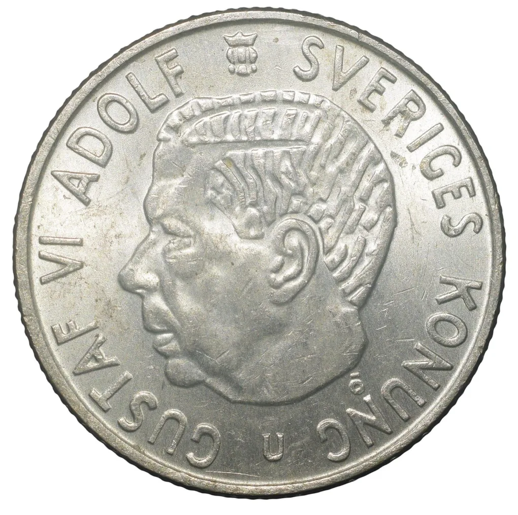 Copper-Nickel 2 Kroner of Gustaf VI Adolf (AD 1968) of Sweden Country Large Size