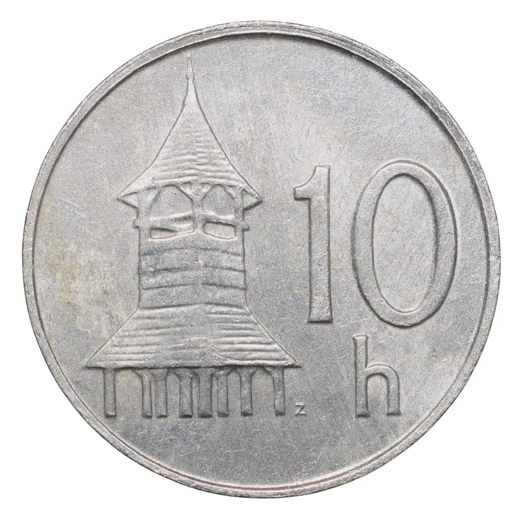 Aluminium 10 Halierov of Slovakia Country (AD 1999) with The octagonal wooden belfry with the shingled roof
