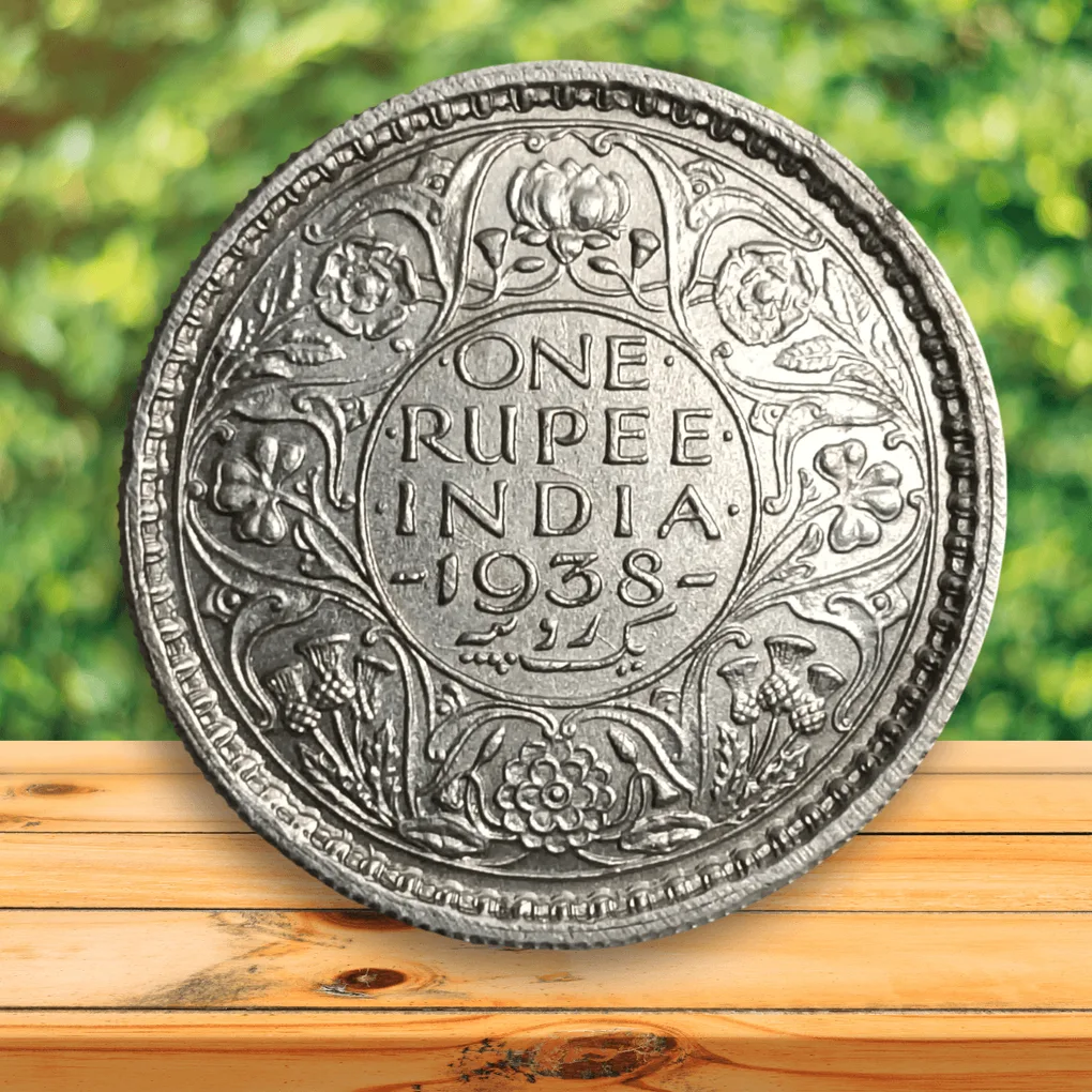 Extremely Rare One Rupee Silver Coin Year 1938 AUNC Grade George Vi Calcutta Mint British of India
