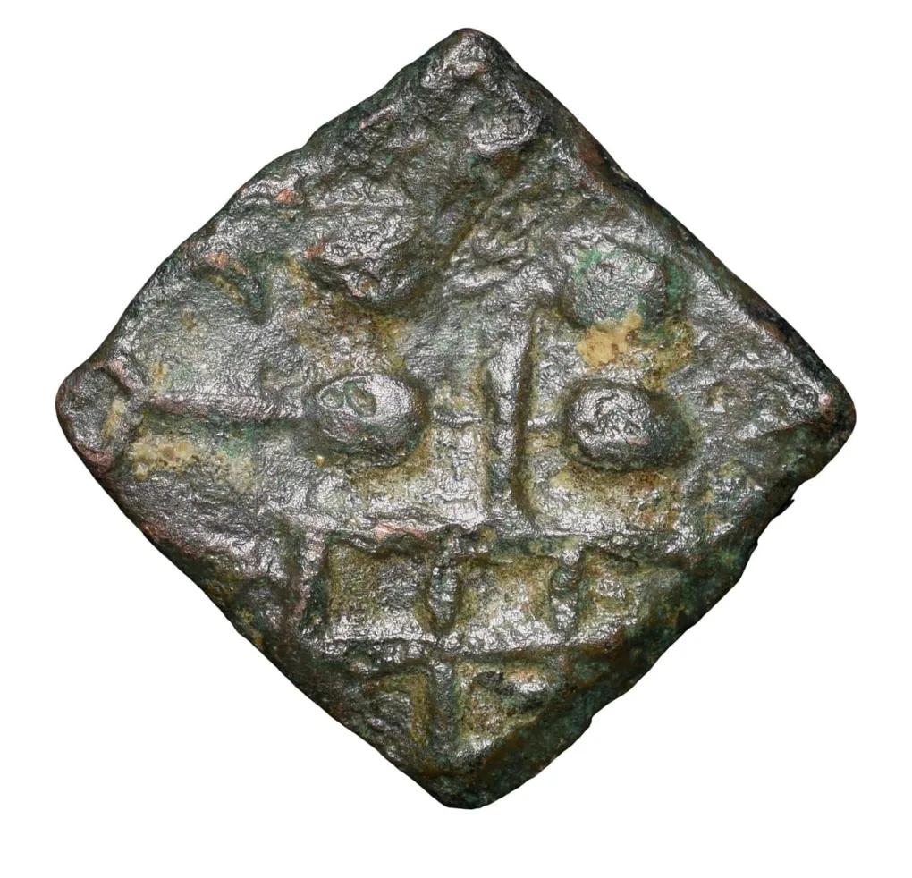 Copper Coin of City-State Bhadravati(1st Cen. BC) with Elephant walking right/Tree Railing & Brahmi legends