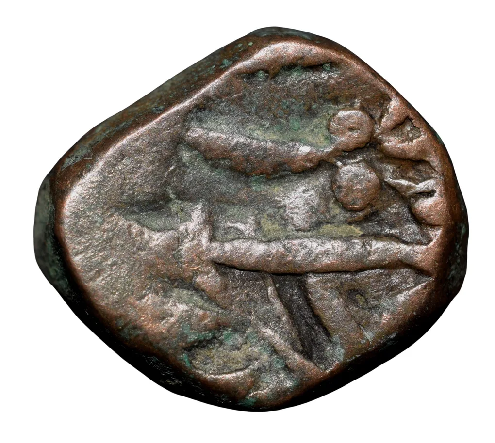 Copper Paisa of Hyderabad State (17th - 18th Cen. AD) with Spear/Javelin below Dagger/Sword pointing left Scarce