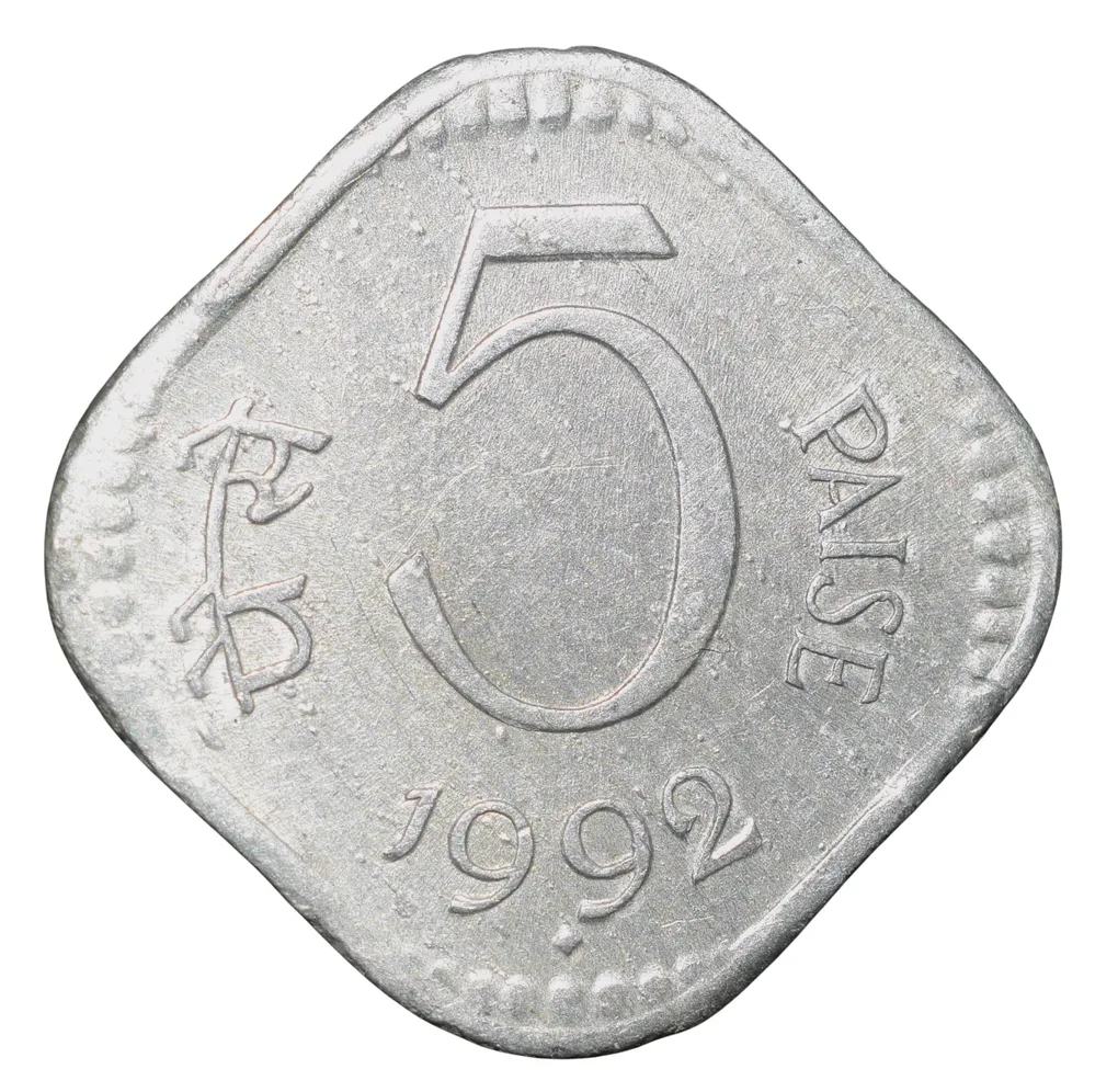 Aluminium 5 Paise of Republic India (AD 1992) of Bombay Mint