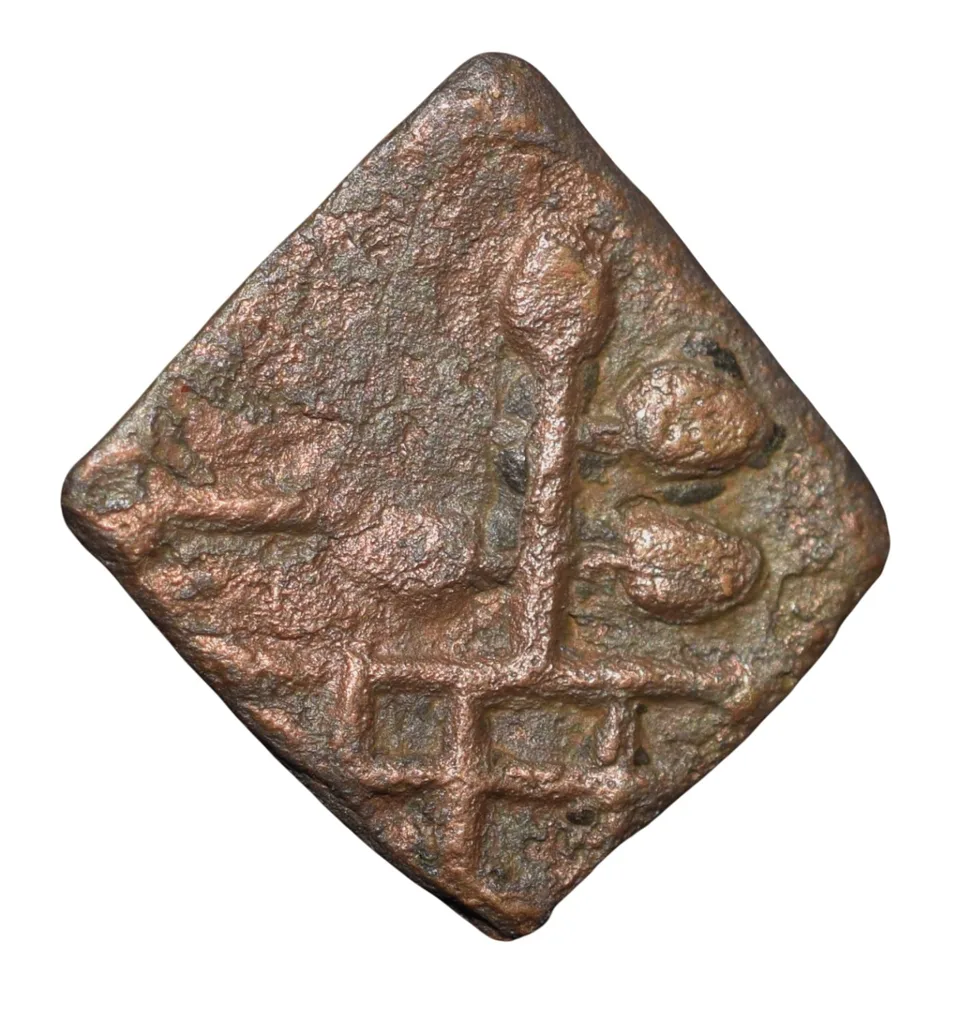 Copper Coin of City-State Bhadravati(1st Cen. BC) with Elephant walking right/Tree Railing & Brahmi legends