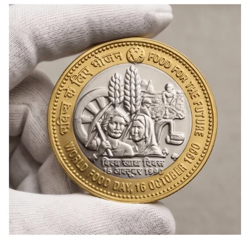 1000 Rupees 1990 World Food Day Bimetallic Beautiful Medieval Token Coin
