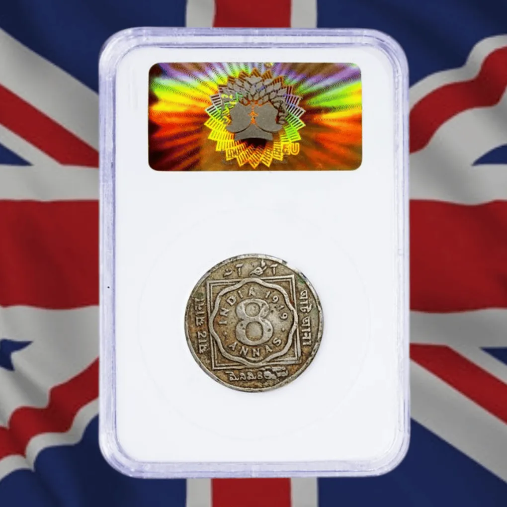 Extremely Rare 8 Anna 1919 Calcutta Mint PCG Grading Coin of George V King Emperor 100% Genuine British India Sikka super Cheapest Price