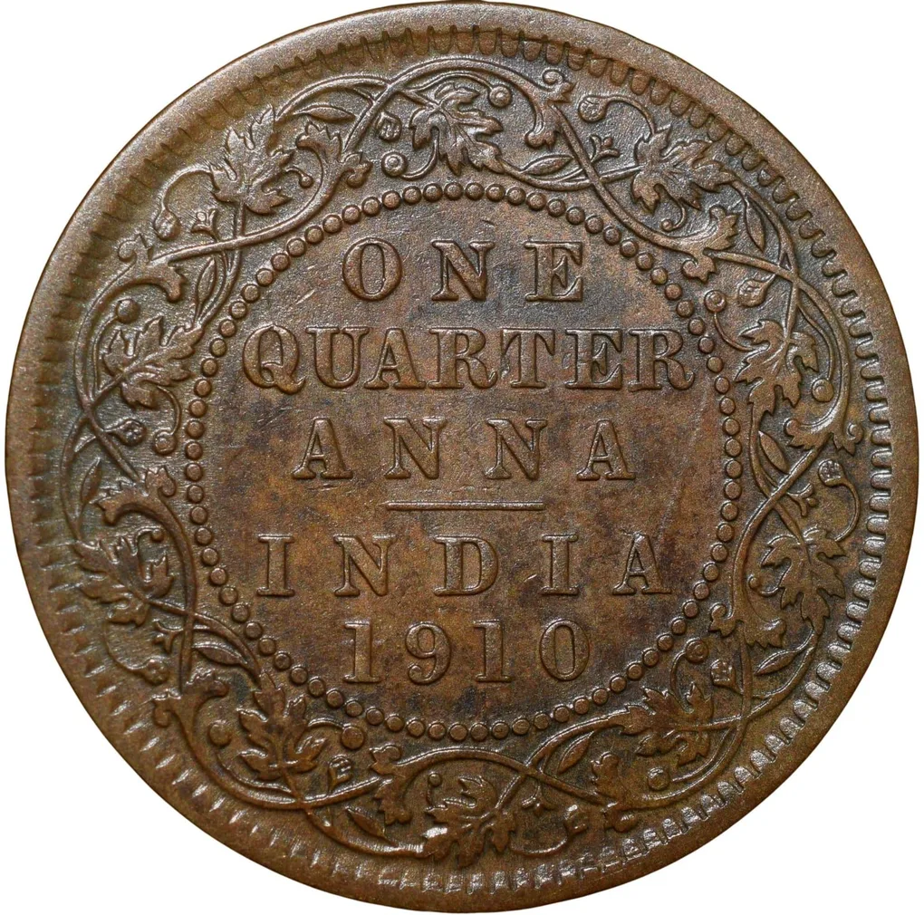 Bronze 1/4 Anna of Edward VII (AD 1910) of Calcutta Mint with Die-Clash/Ghost Image Error