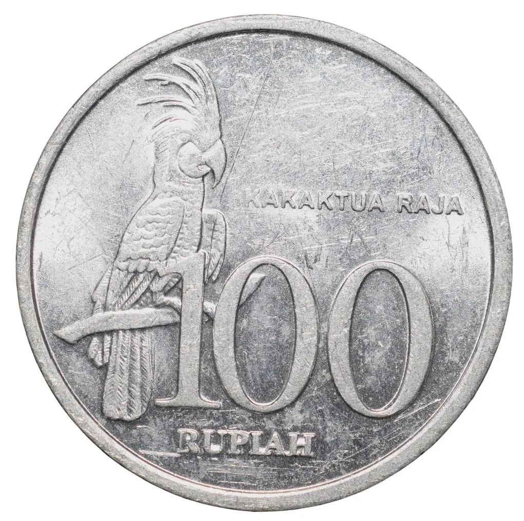Aluminium 100 Rupiah of Indonesia (AD 1999) withBlack Palm Cockatoo (Probosciger aterrimus) Bird
