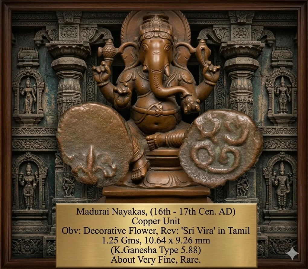 Copper Coin of Madurai Nayakas (16th - 17th Cen. AD) with Lord Ganesha Facing K.Ganesh 5.88