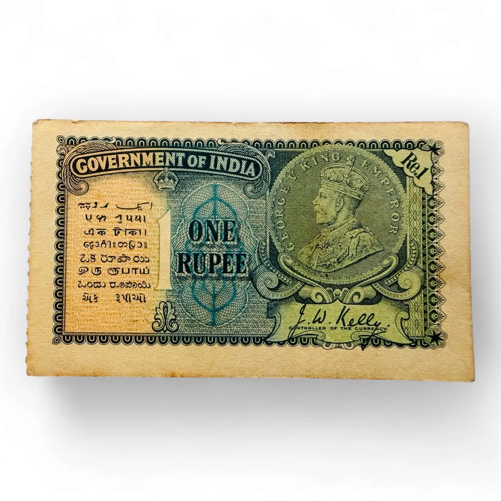Re 1 British India Banknote Issue Signed By J W Kelly Crisp Paper Unique and Rare Issue