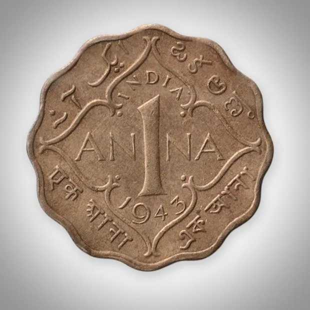 Rare 1 Anna 1943 King George VI Calcutta Mint British India Coin # A042