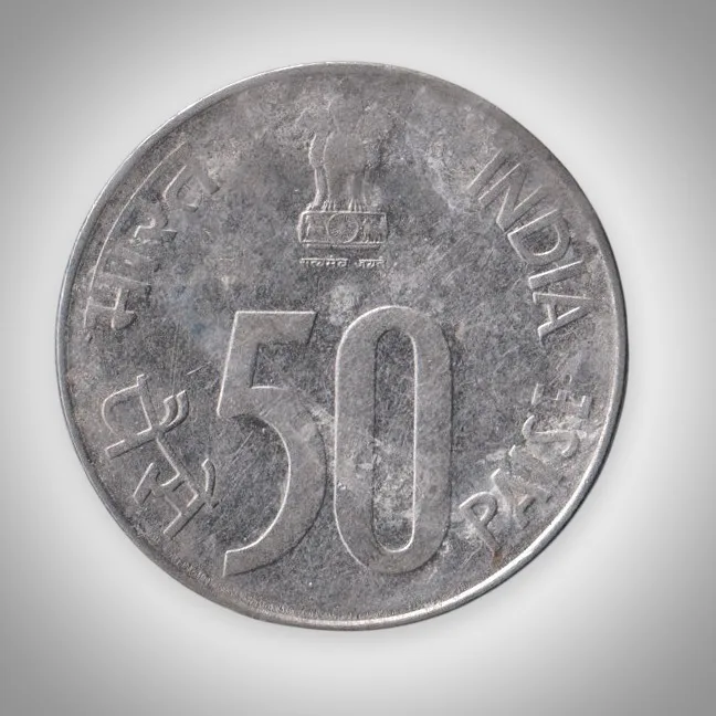 Rare 50 Paise 1990 Parliament House Clipped Planchet Error Noida Mint Republic India Coin # A101