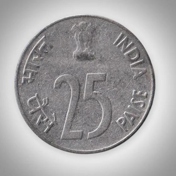 Rare 25 Paise 1991 Rhinoceros Series Noida Mint Republic India Coin # A106
