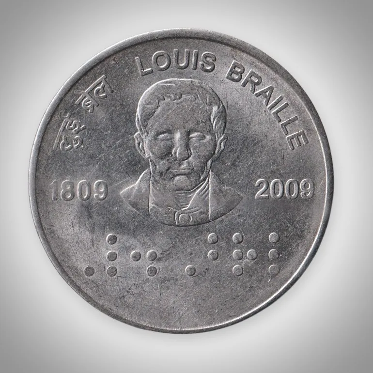 Rare 2 Rupee 2009 Louis Braille Birth Bicentenary Republic India Calcutta Mint Coin # A110