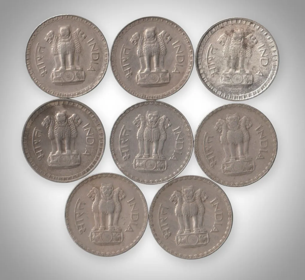 Rare Complete Date Set 8 Coins of 1 Rupee 1975-1982 Wheat Ears Series Bombay Mint Republic India
