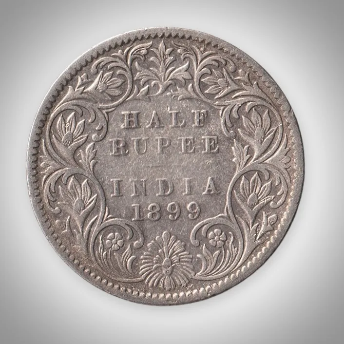 Rare Half Rupee 1899 Queen Victoria Empress Calcutta Mint British India Silver Coin # A179