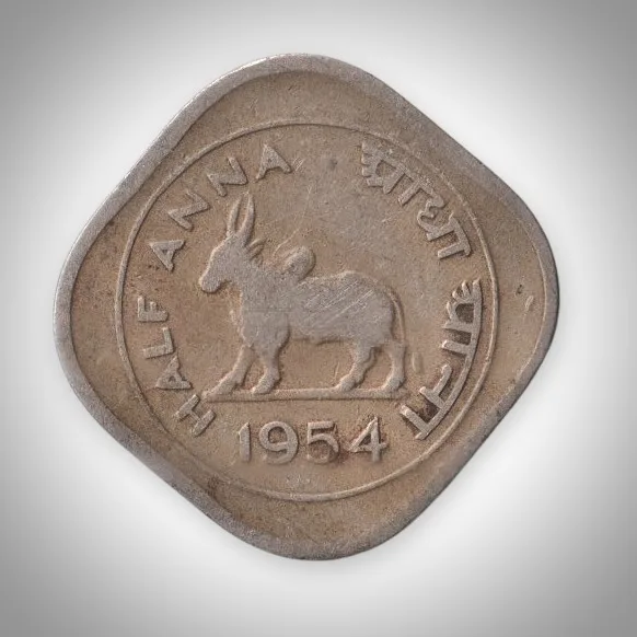 Rare Half Anna 1954 Humped Bull Calcutta Mint Anna Series Republic India Coin # A184
