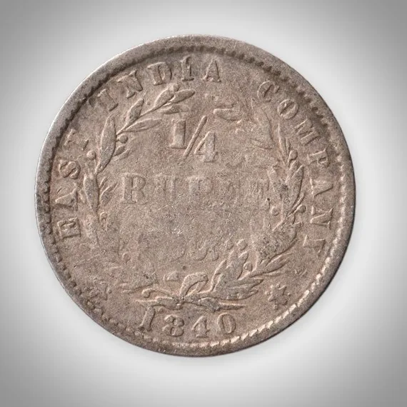 Rare 1/4 Rupee 1840 Queen Victoria East Calcutta Mint India Company British India Silver Coin # A200