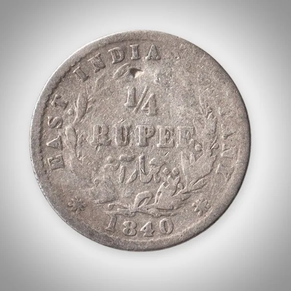 Rare 1/4 Rupee 1840 Queen Victoria East Calcutta Mint India Company British India Silver Coin # A202