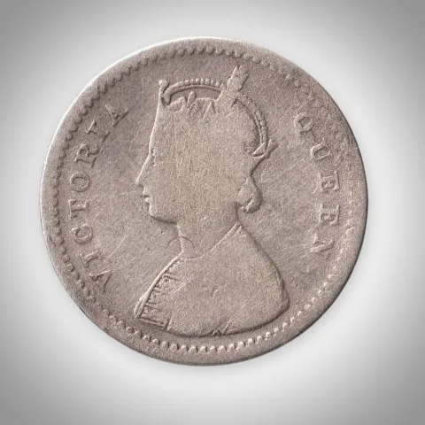 Ex Rare 2 Annas Key Date 1874 Queen Victoria Calcutta Mint British India Silver Coin # A220