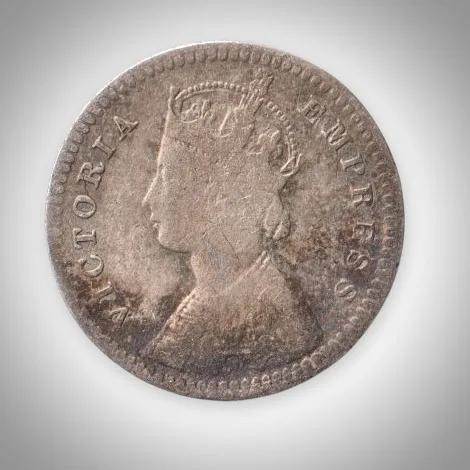 Rare 2 Annas 1890 Queen Victoria Empress Calcutta Mint British India Silver Coin # A221