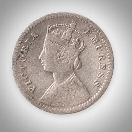 Rare 2 Annas 1897 Queen Victoria Empress Calcutta Mint British India Silver Coin # A223