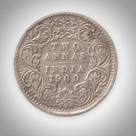 Ex Rare 2 Annas 1900 Queen Victoria Empress Bombay Mint British India Silver Coin # A224