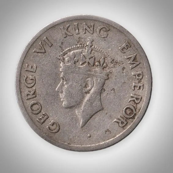 Rare Quarter Rupee 1947 King George VI Tiger Type Bombay Mint British India Coin # A229