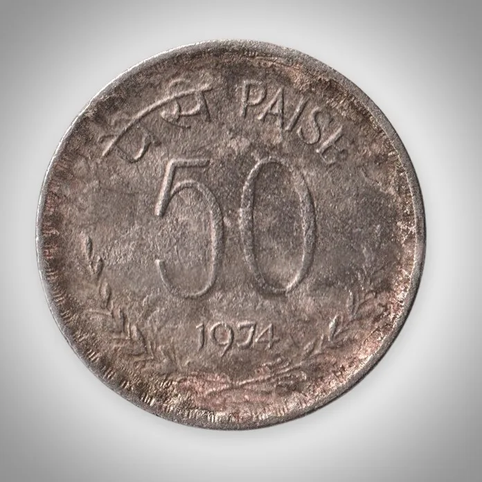 Rare 50 Paise 1974 Calcutta Mint Republic of India Definitive Coinage Circulated India Coin # A343
