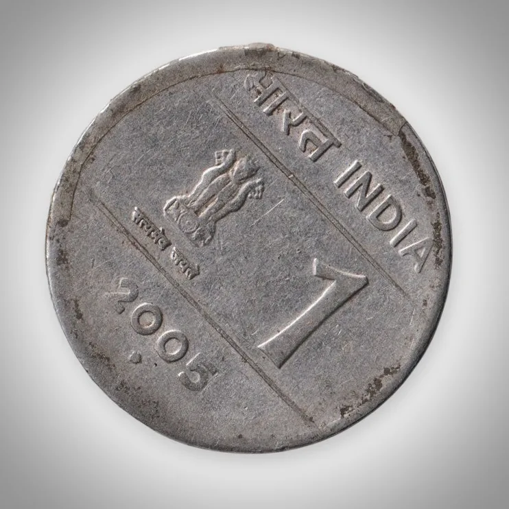 Error 1 Rupee 2005 Rotated Die Error Hyderabad Mint Republic India Coin